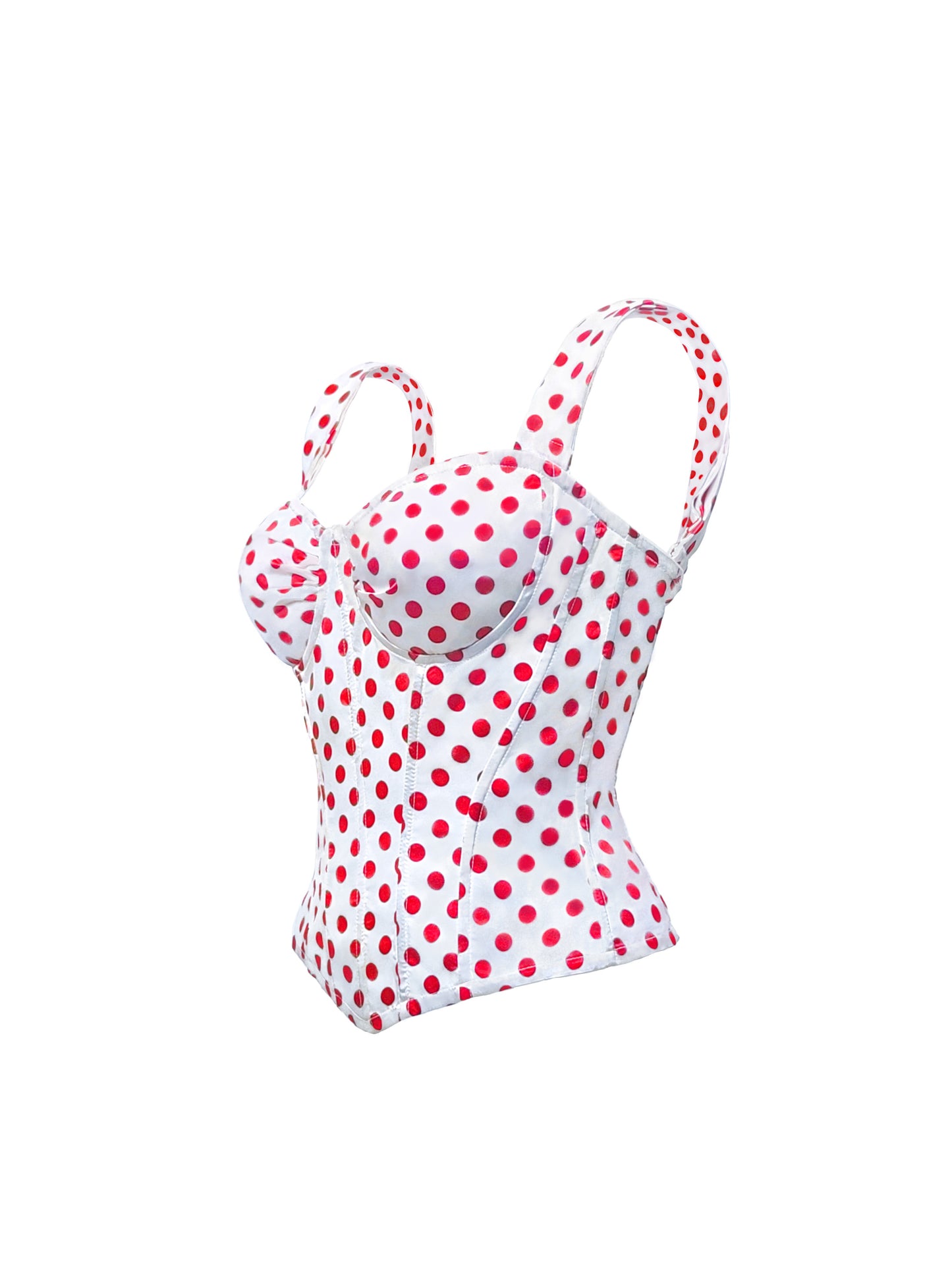 RED POLKA DOT CONVERTIBLE STRAP CORSET TOP