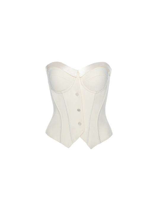 IVORY TWEED STRAPLESS CORSET TOP