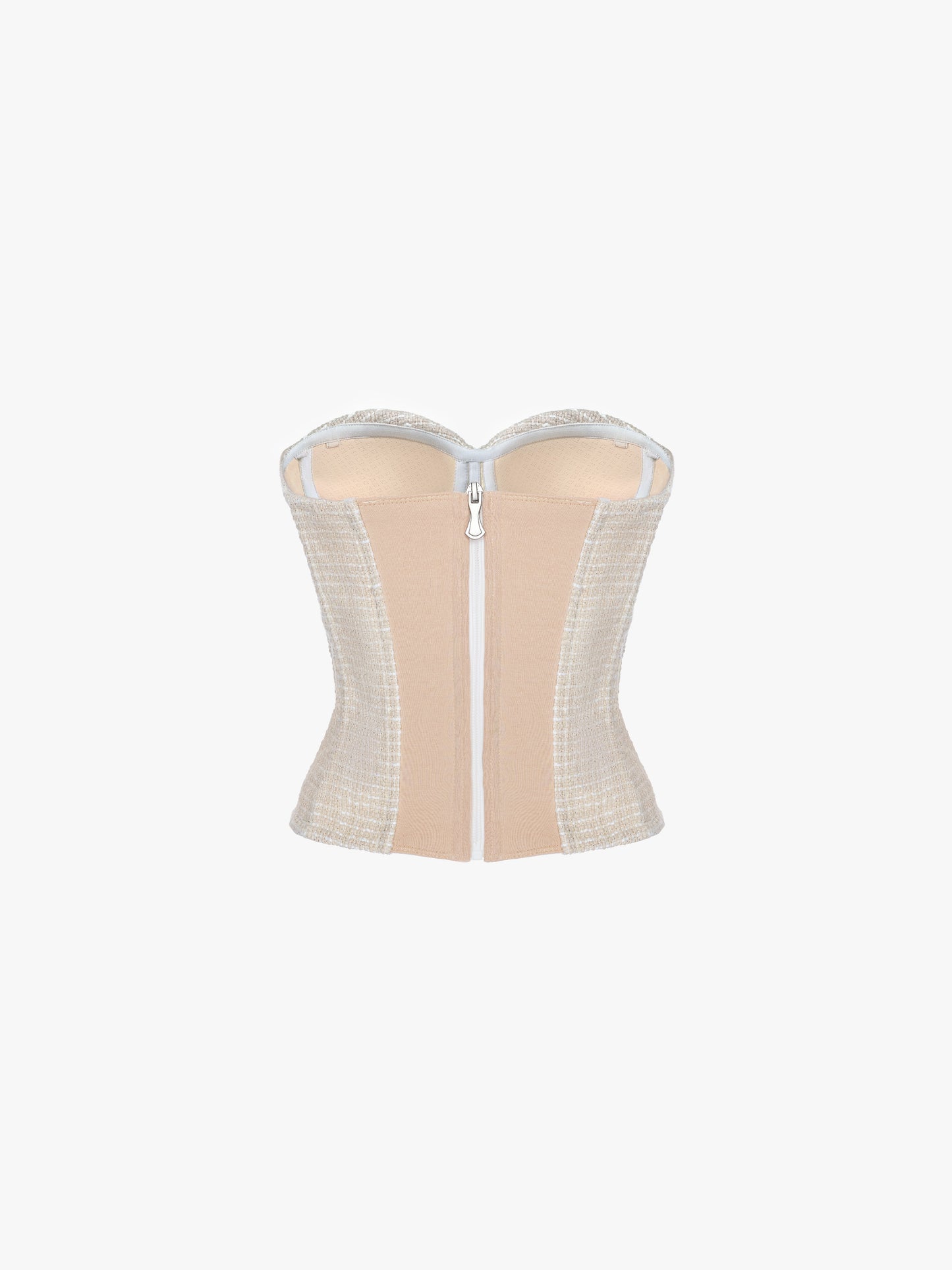 BEIGE JACQUARD STRAPLESS CORSET TOP