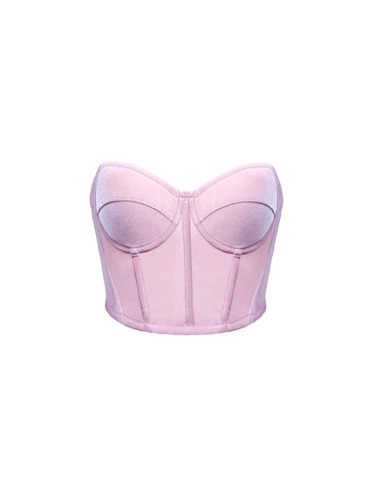 PINK VELVET STRAPLESS CORSET TOP