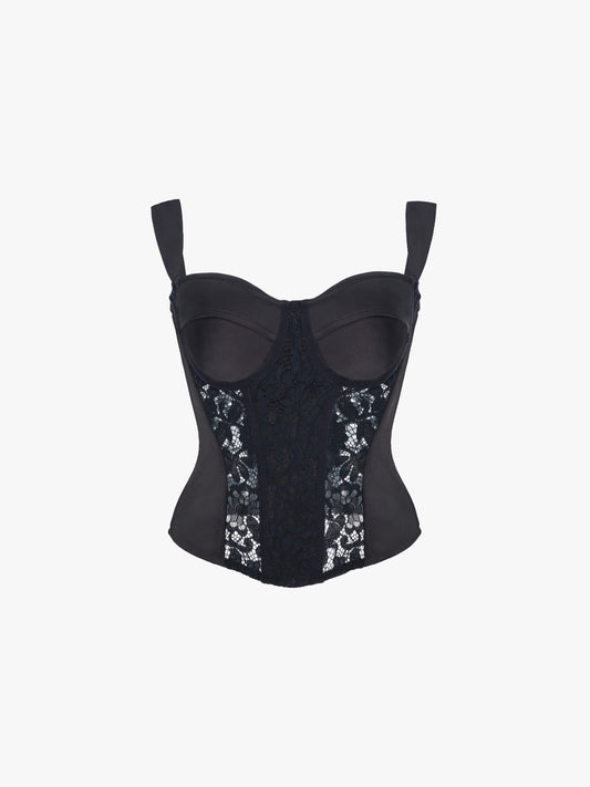 BLACK LACE SATIN CORSET TOP