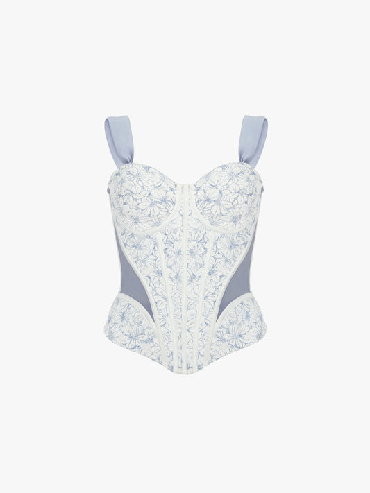 FLORAL LACE SATIN CORSET TOP