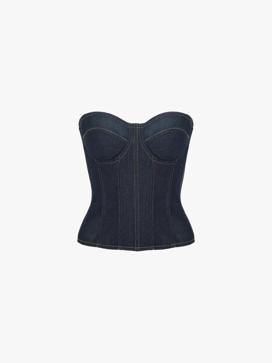 DENIM STRAPLESS CORSET TOP