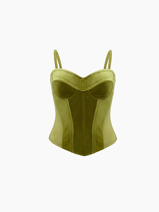 OLIVE GREEN VELVET CORSET TOP