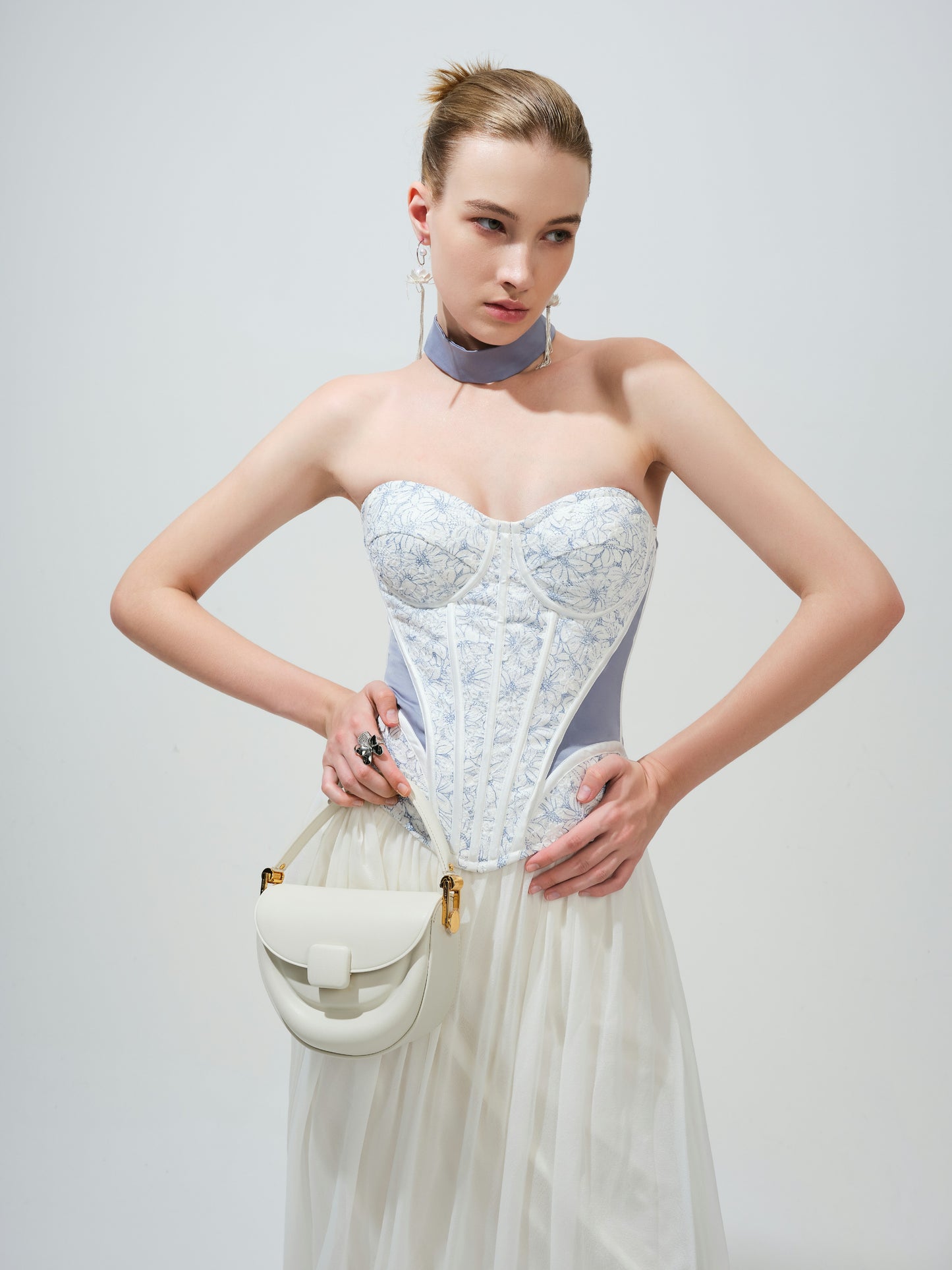 FLORAL LACE SATIN CORSET TOP