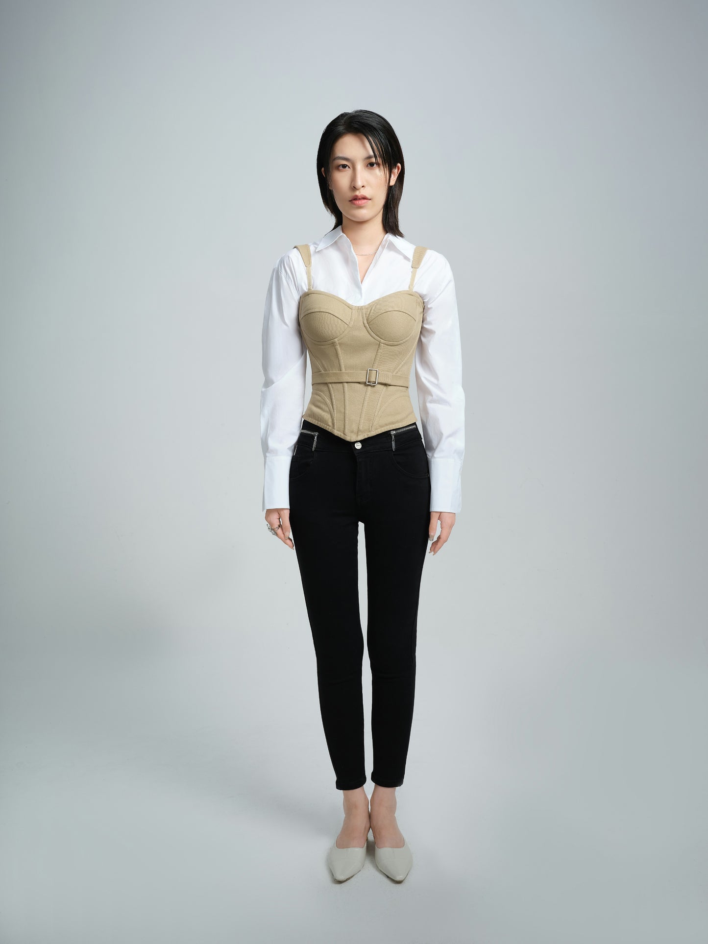 BEIGE BELT CORSET TOP