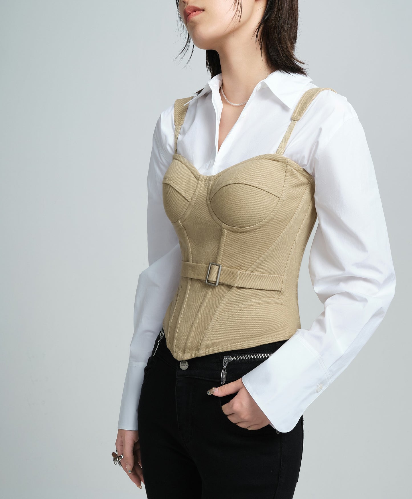 BEIGE BELT CORSET TOP