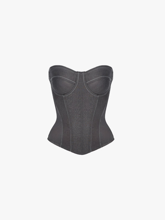 GREY STRAPLESS CORSET TOP