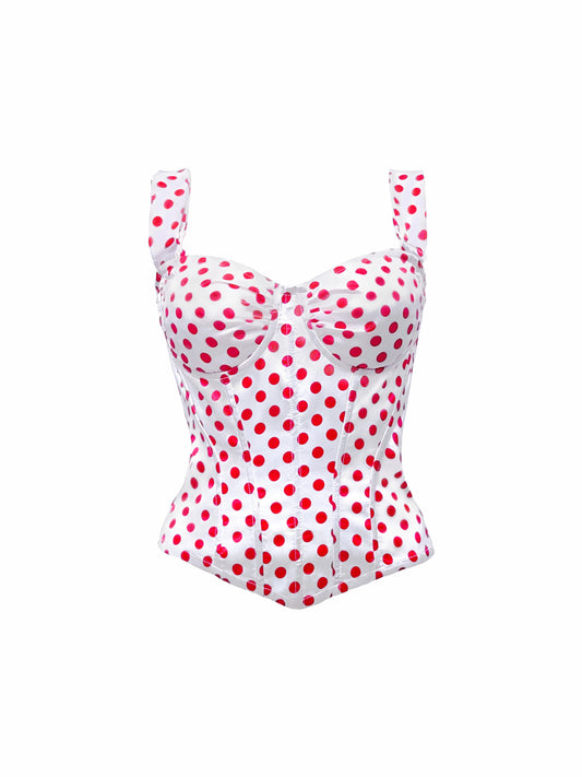 RED POLKA DOT CONVERTIBLE STRAP CORSET TOP