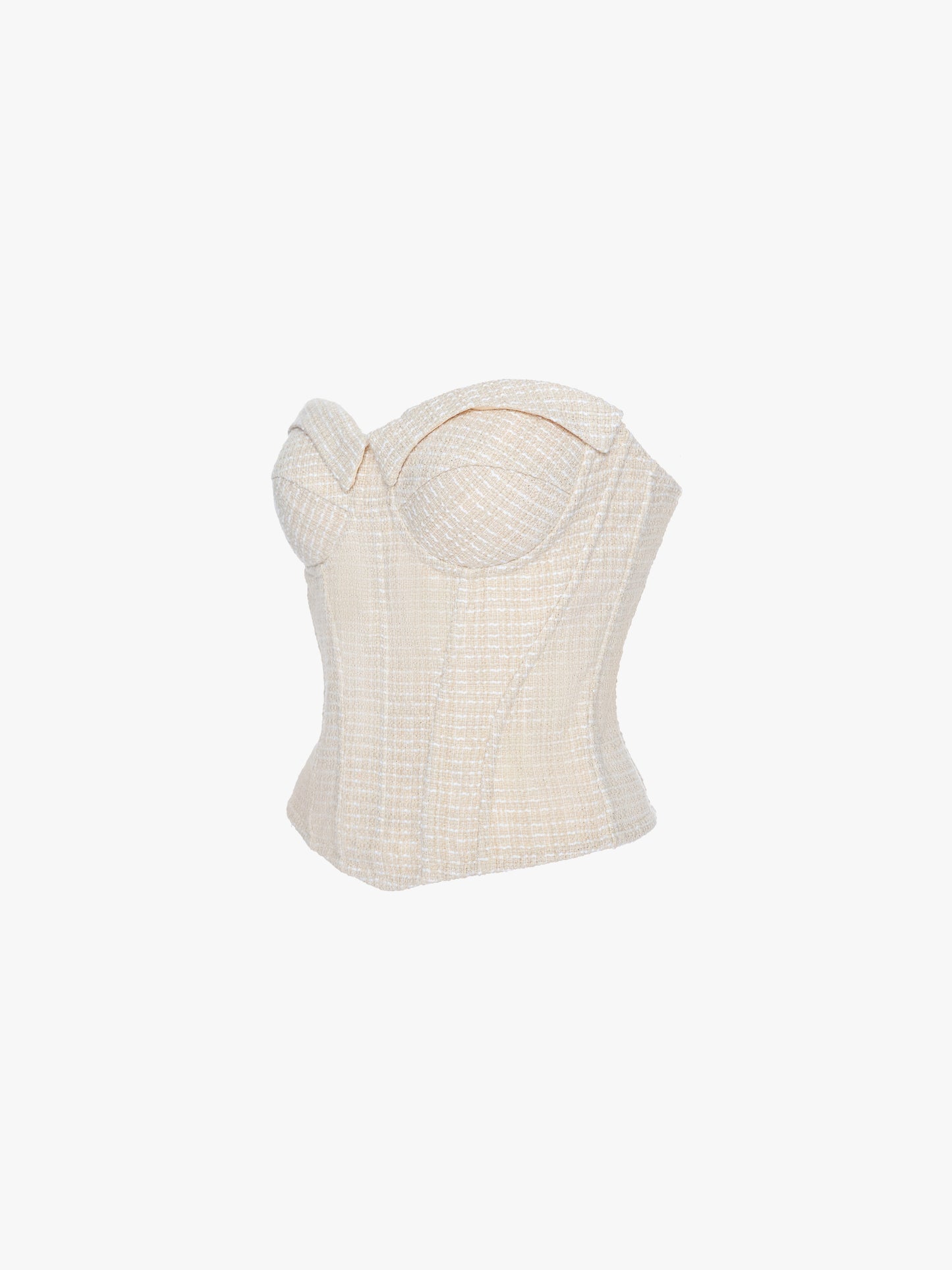 BEIGE JACQUARD STRAPLESS CORSET TOP