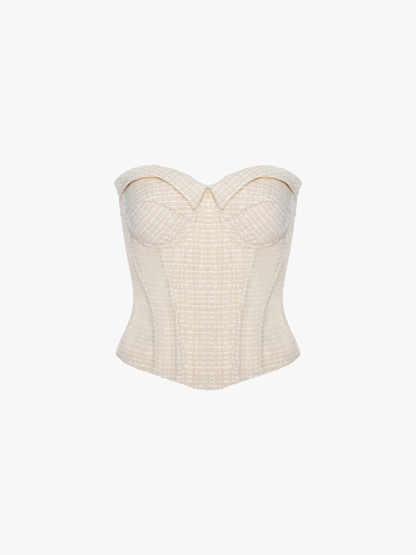 BEIGE JACQUARD STRAPLESS CORSET TOP